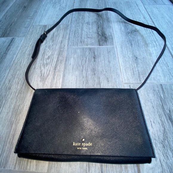 🖤🖤 KATE SPADE Clutch / Crossbody in black with gold hardware + dust bag 🖤🖤 - Picture 7 of 14